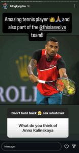 Screengrab of Nick Kyrgios's Instagram stories (@k1ngkyrg1os)