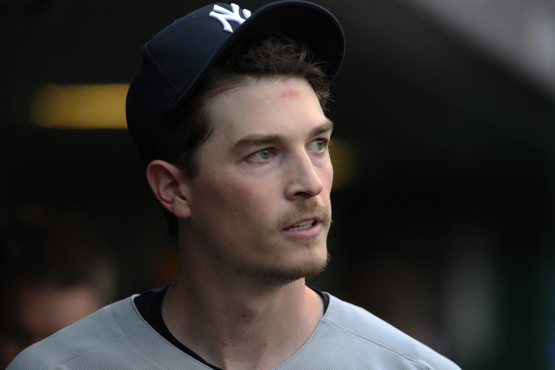 New York Yankees starting pitcher Max Fried (54) looks on from the dugout during the sixth inning after pitching against the Pittsburgh Pirates at PNC Park.