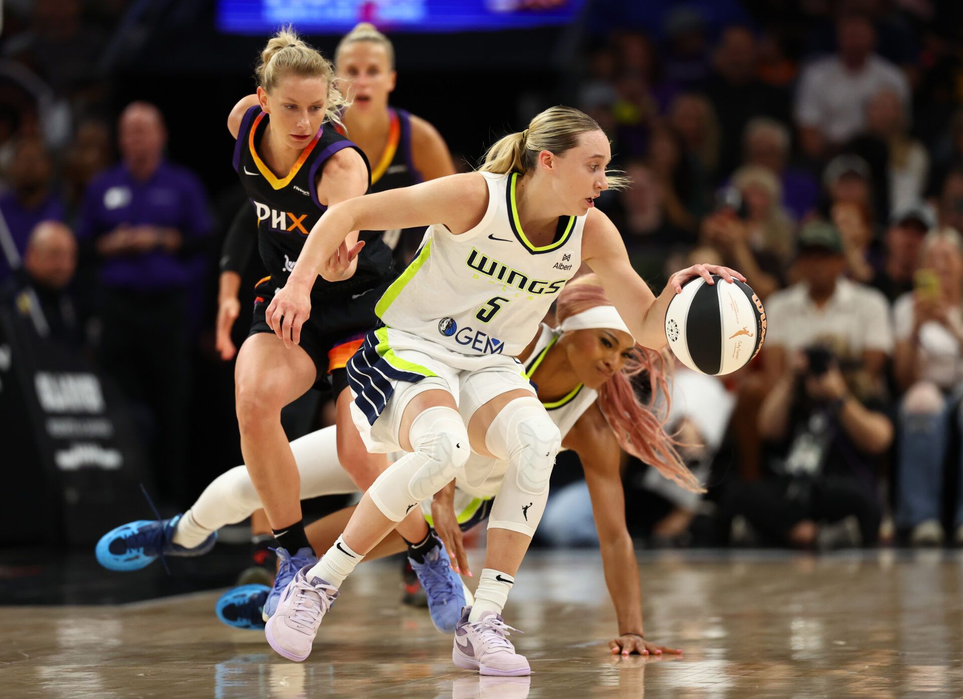 Dallas Wings guard Paige Bueckers (5) against the Phoenix Mercury in the first half at PHX Arena.