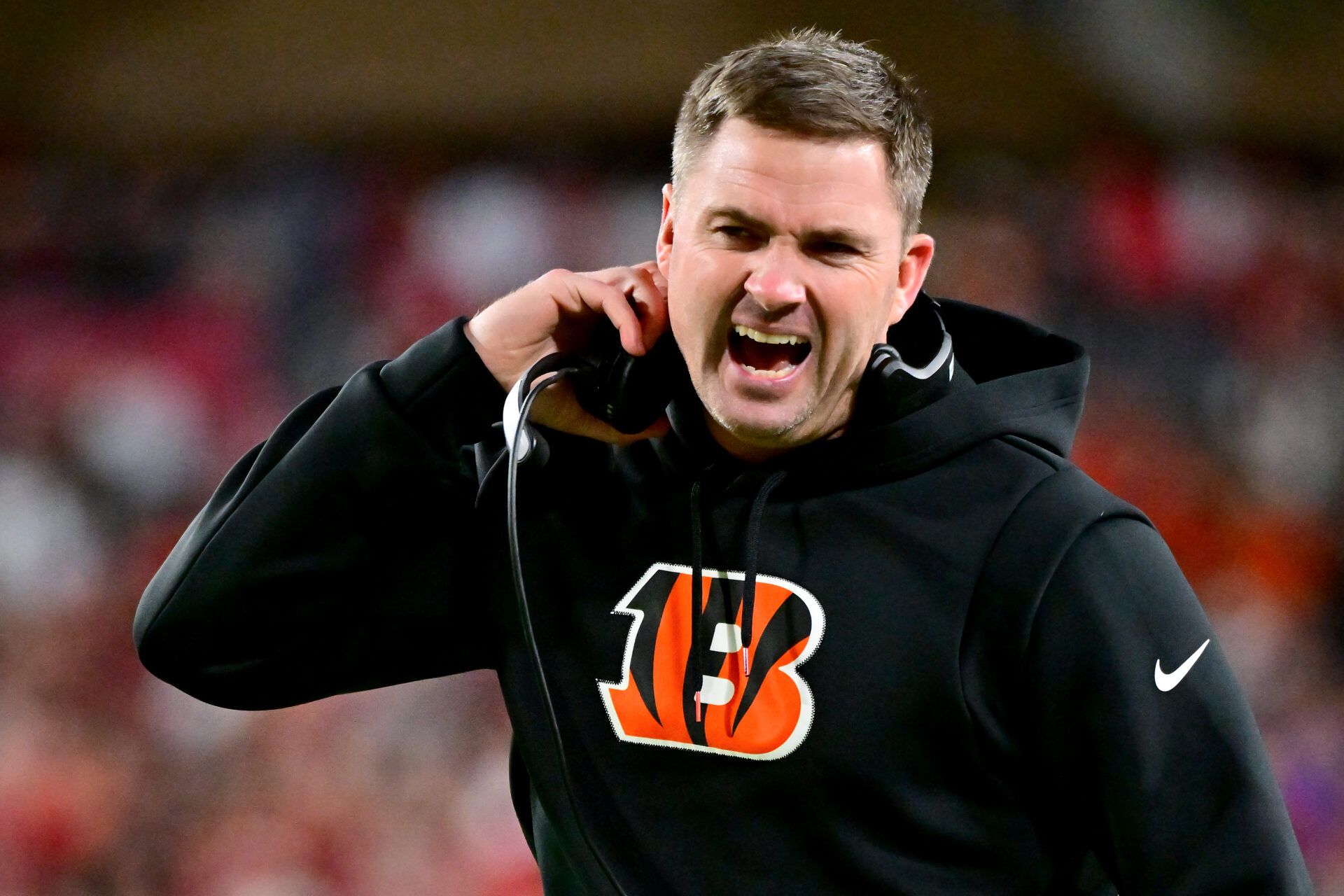 TAMPA, FLORIDA - DECEMBER 18: Head coach Zac Taylor of the Cincinnati Bengals reacts after a play during the third quarter in the game against the Tampa Bay Buccaneers at Raymond James Stadium on December 18, 2022 in Tampa, Florida. (Photo by Julio Aguilar/Getty Images)