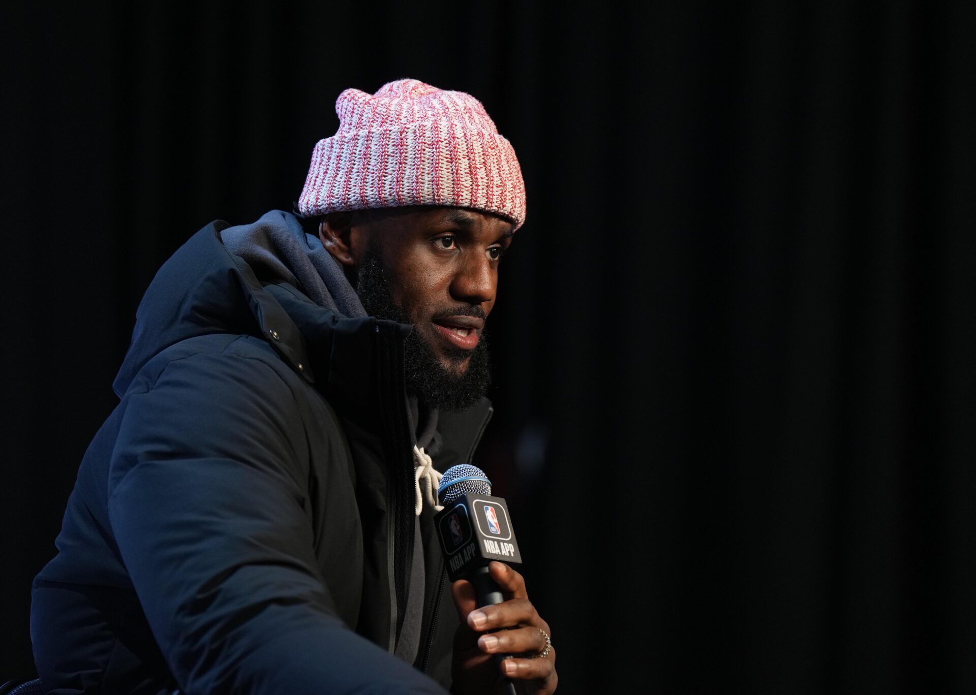 Los Angeles Lakers forward LeBron James speaks at a press conference before the 2023 NBA All-Star Game at Vivint Arena.
