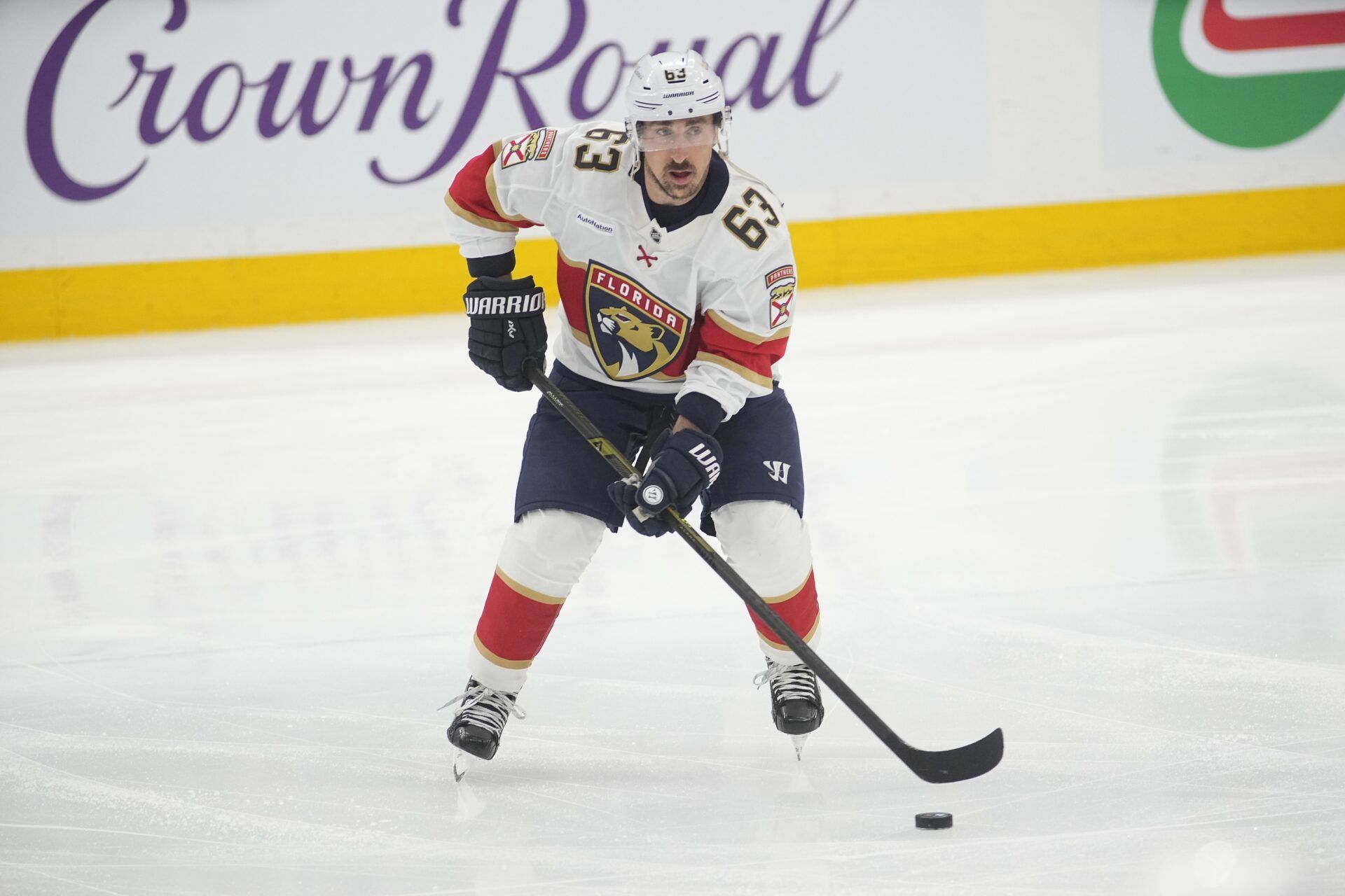 Florida Panthers forward Brad Marchand (63) skates during warm up before game five of the second round of the 2025 Stanley Cup Playoffs against the Toronto Maple Leafs at Scotiabank Arena.