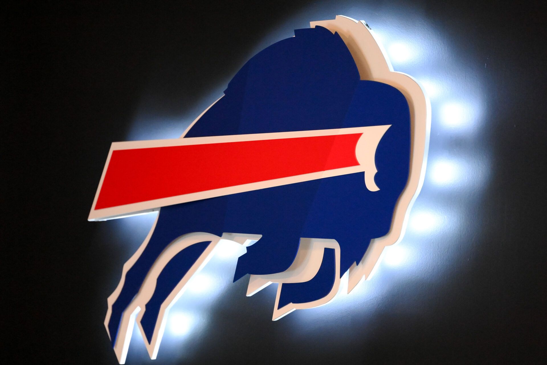 General view of a Buffalo Bills logo in the media room prior to minicamp at the ADPRO Sports Training Center.
