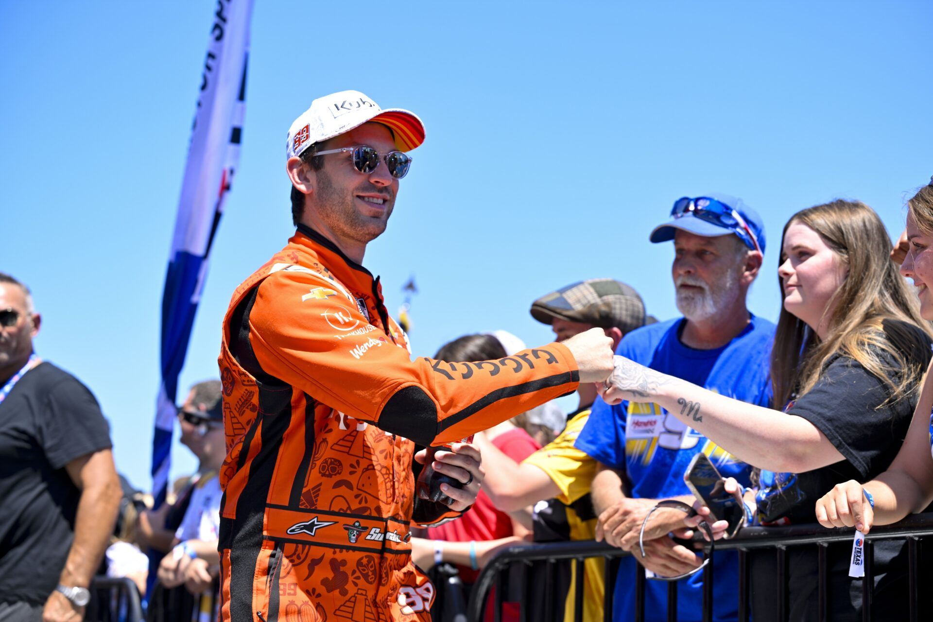 NASCAR Cup Series driver Daniel Suarez (99) is introduced before the start of the Wurth 400 race at Texas Motor Speedway.