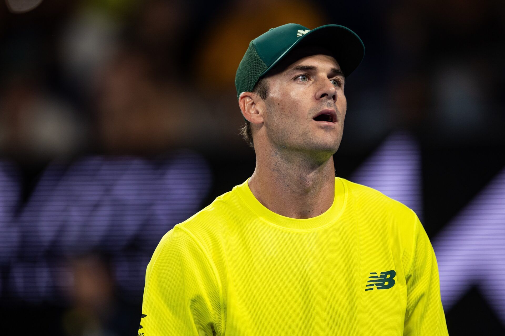 Tommy Paul of United States of America gestures during his match against Christopher O'Connell of Australia in the first round of the men's singles at the 2025 Australian Open at Melbourne Park.