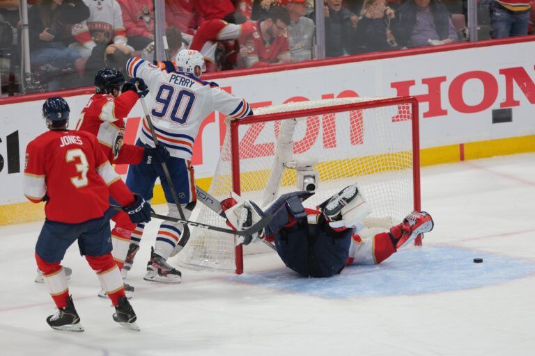 Edmonton Oilers center Leon Draisaitl (29) (not pictured) scores in overtime against the Florida Panthers in game four of the 2025 Stanley Cup Final at Amerant Bank Arena.