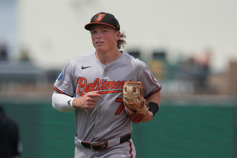 Baltimore Orioles second baseman Jackson Holliday (7) during the fifth inning against the Athletics at Sutter Health Park.