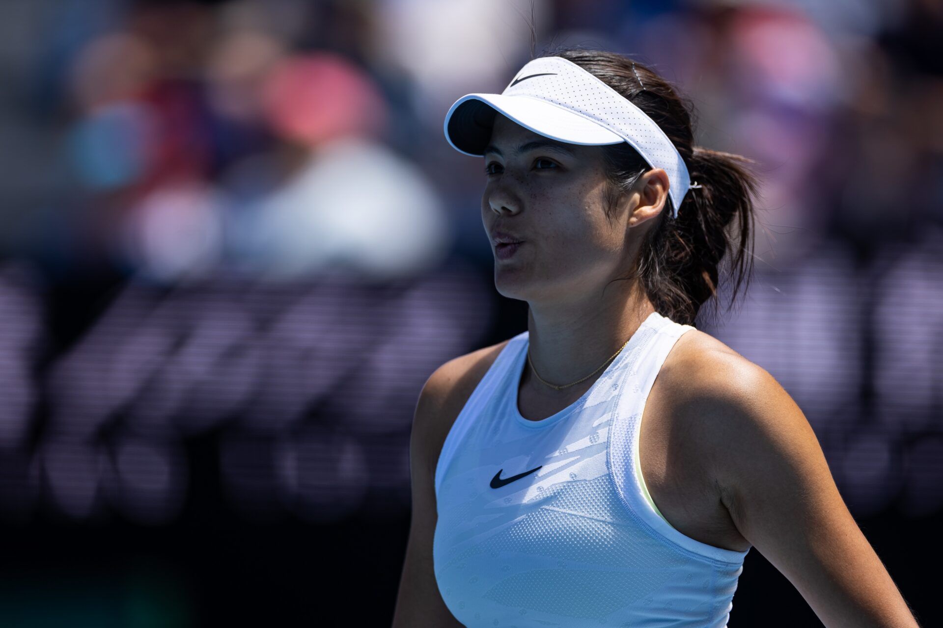 Emma Raducanu of United Kingdom during her match against Amanda Anisimova of United States of America in the second round of the women's singles at the 2025 Australian Open at Melbourne Park.