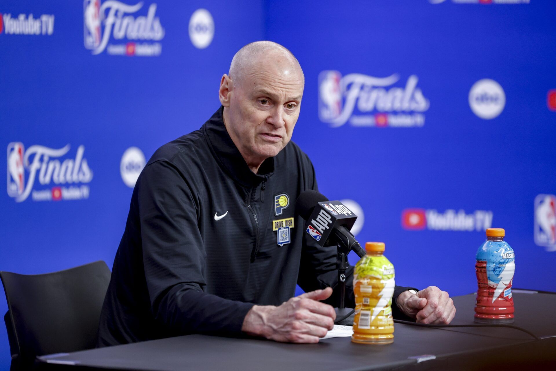 Indiana Pacers head coach Rick Carlisle speaks to the media after the Pacers defeat the Oklahoma City Thunder during game one of the 2025 NBA Finals at Paycom Center.