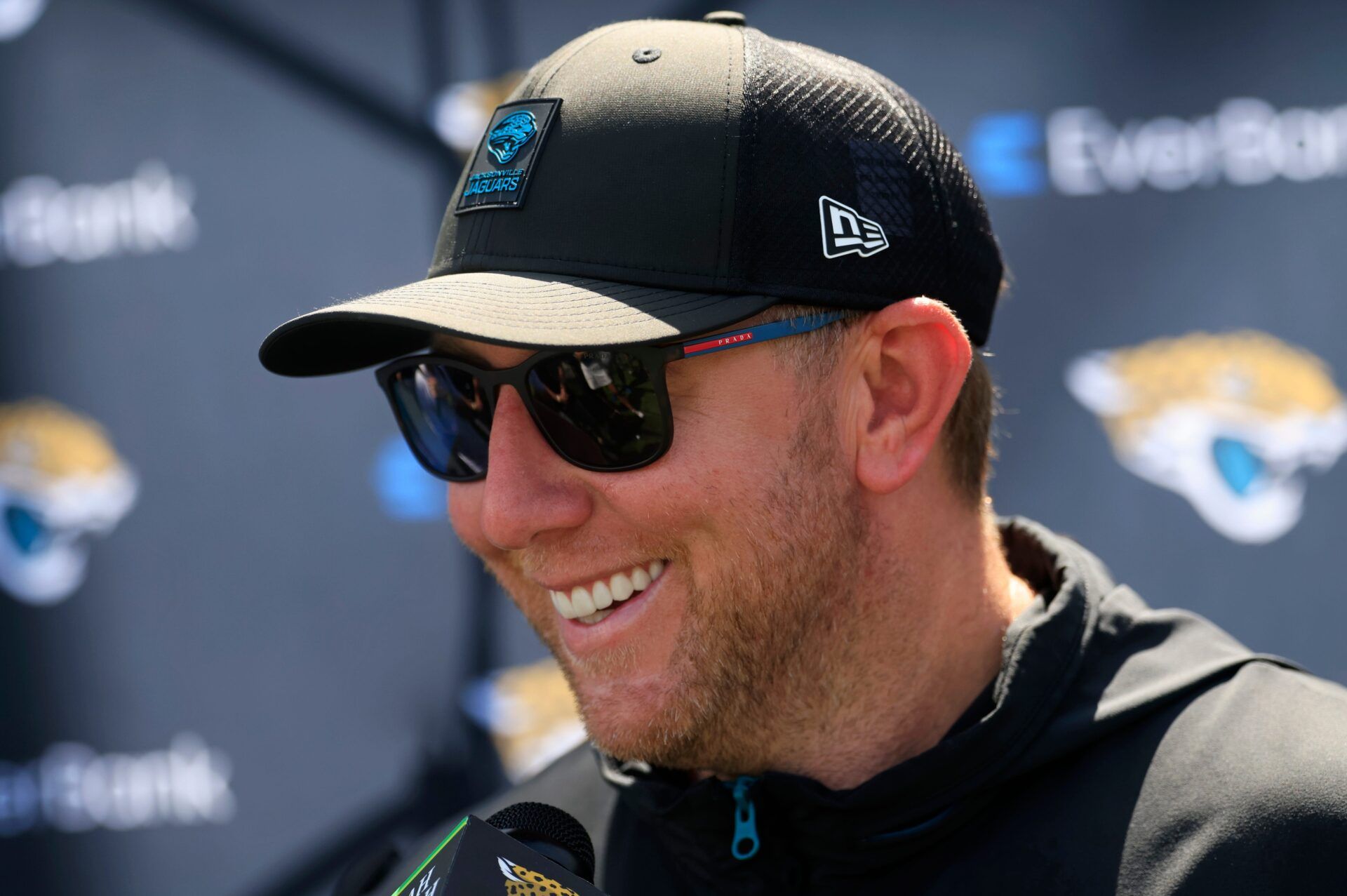 Jacksonville Jaguars head coach Liam Coen speaks to members of the media during the second mandatory minicamp at Miller Electric Center Wednesday, June 11, 2025 in Jacksonville, Fla.