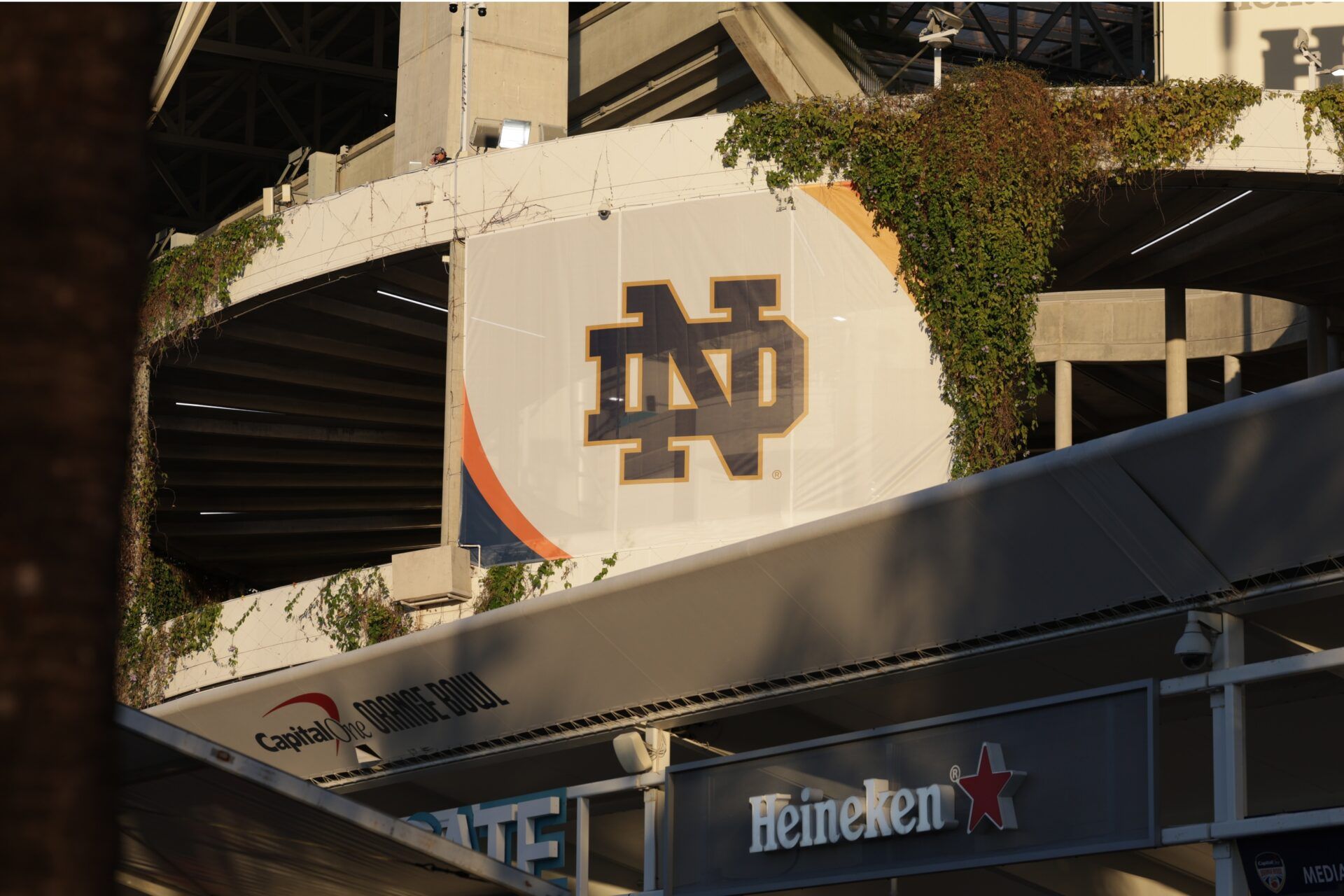 General view of the Notre Dame Fighting Irish logo before the game between the Notre Dame Fighting Irish and the Penn State Nittany Lions in the Orange Bowl at Hard Rock Stadium.