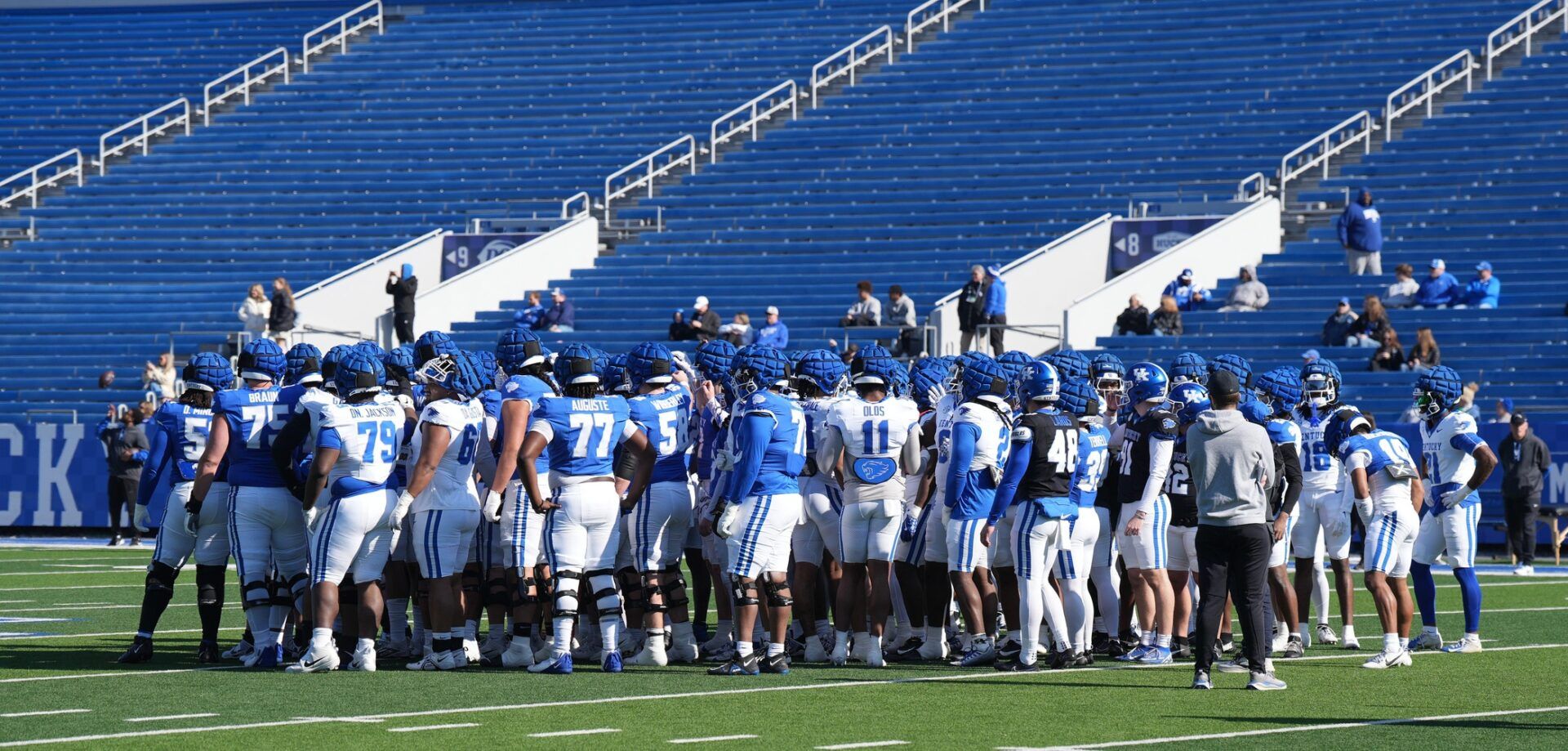 Kentucky huddled up before their Spring practice finale at Kroger Field.
April 12, 2025