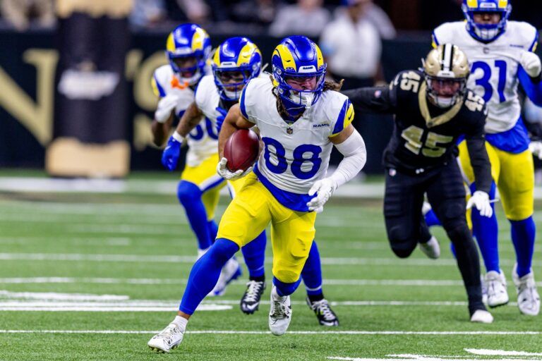 Los Angeles Rams wide receiver Jordan Whittington (88) runs agains the New Orleans Saints during the first half at Caesars Superdome.