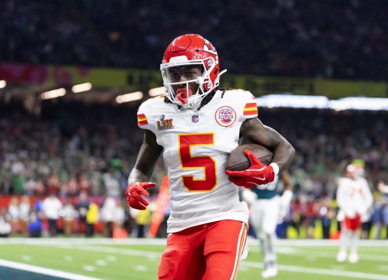 Kansas City Chiefs wide receiver Marquise Brown (5) against the Philadelphia Eagles in Super Bowl LIX at Ceasars Superdome.