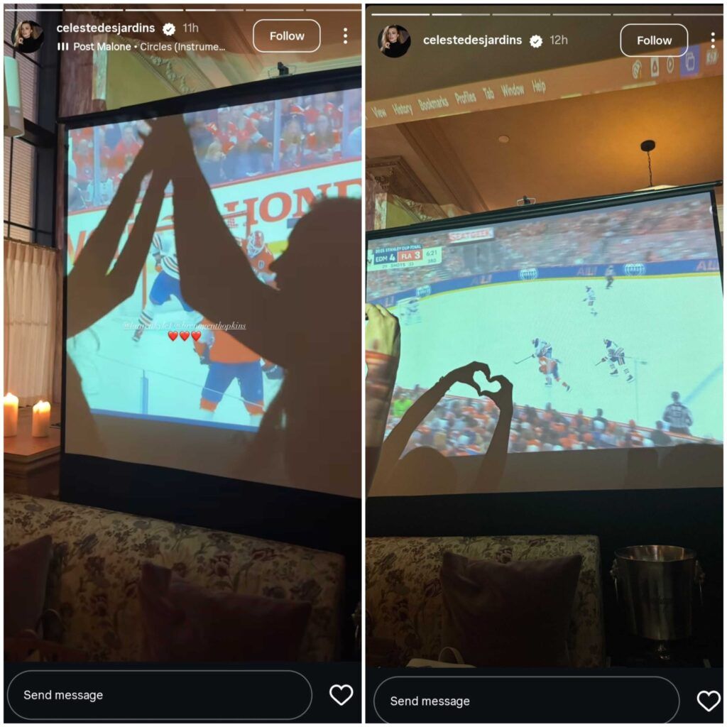 Wives and girlfriends of the Edmonton Oilers watched and cheered on as Edmonton won Game 4 of the 2025 Stanley Cup Final 5-4 in overtime via @celestedesjardins on Instagram
