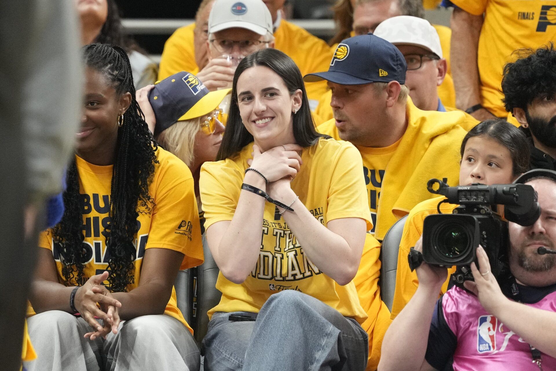 Caitlin Clark attends game three of the 2025 NBA Finals between the Oklahoma City Thunder and the Indiana Pacers at Gainbridge Fieldhouse.
