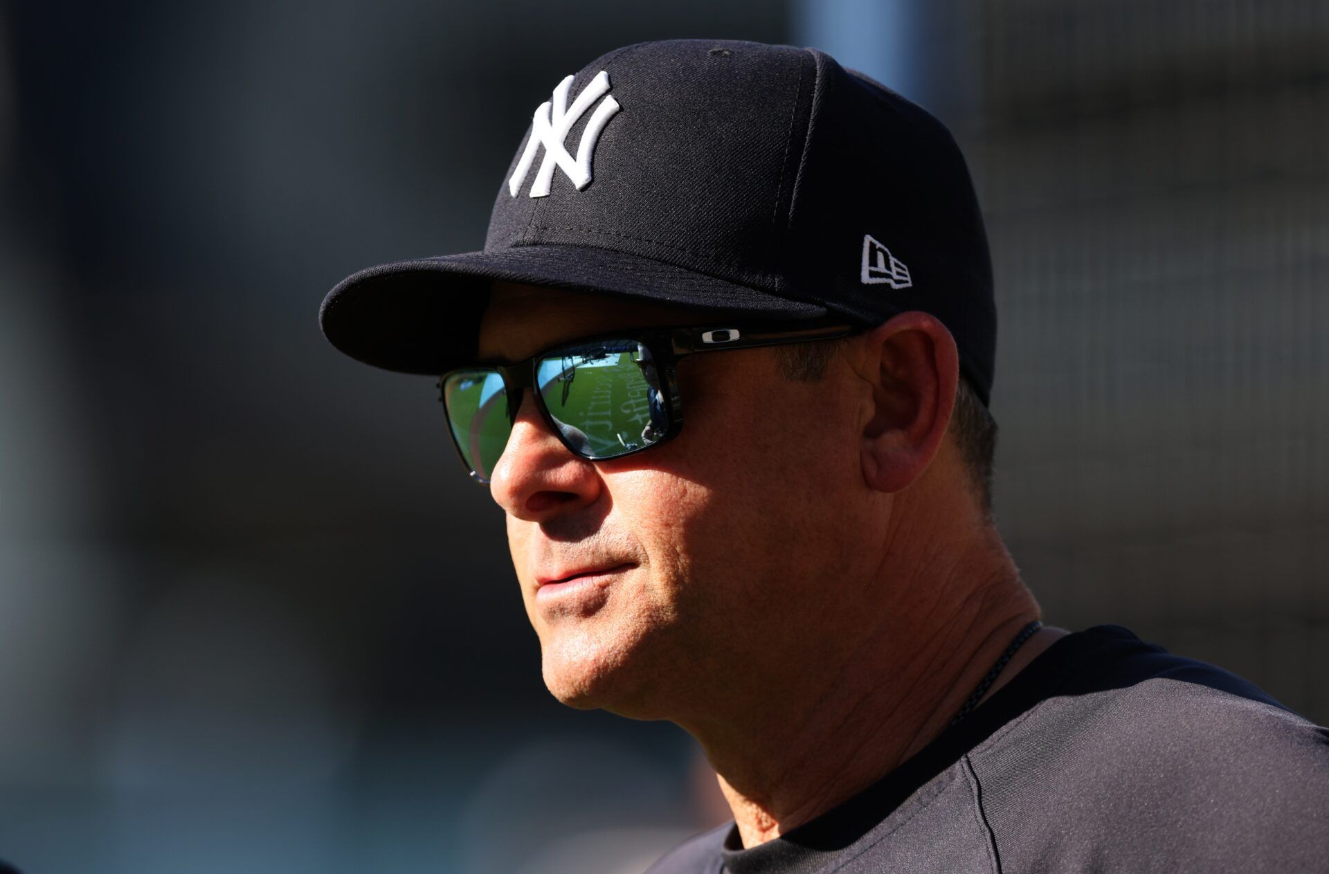 New York Yankees manager Aaron Boone (17) before a game against the Los Angeles Dodgers at Dodger Stadium.