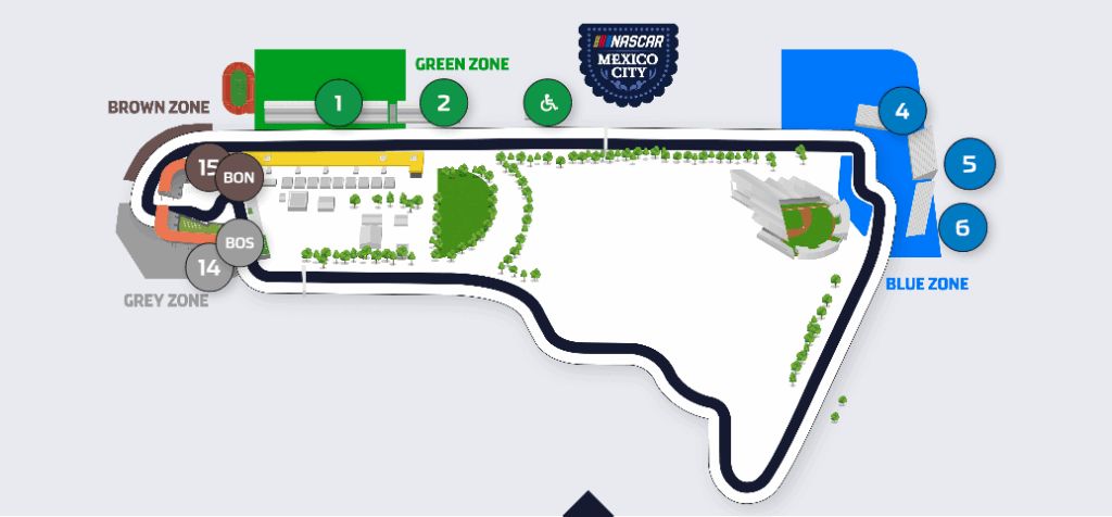 A screenshot of the map of Autódromo Hermanos Rodríguez racetrack, taken from NASCARMexico.com