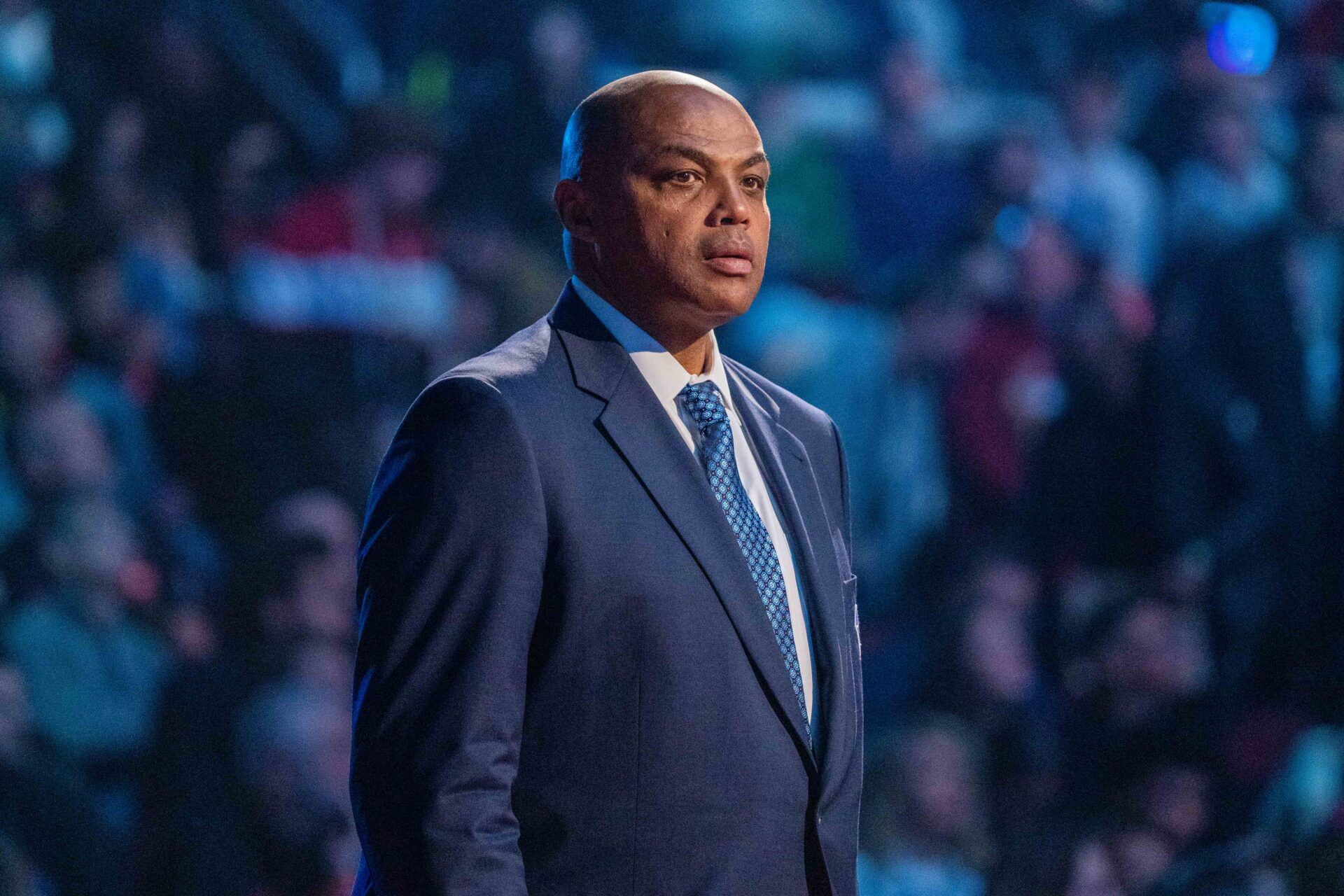 NBA great Charles Barkley is honored for being selected to the NBA 75th Anniversary Team during halftime in the 2022 NBA All-Star Game at Rocket Mortgage FieldHouse.