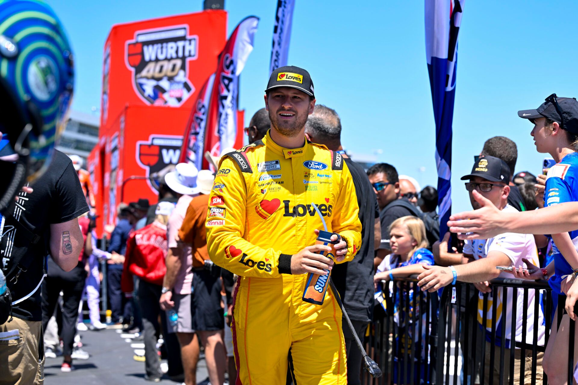 NASCAR Cup Series driver Todd Gilliland (34) is introduced before the start of the Wurth 400 race at Texas Motor Speedway.