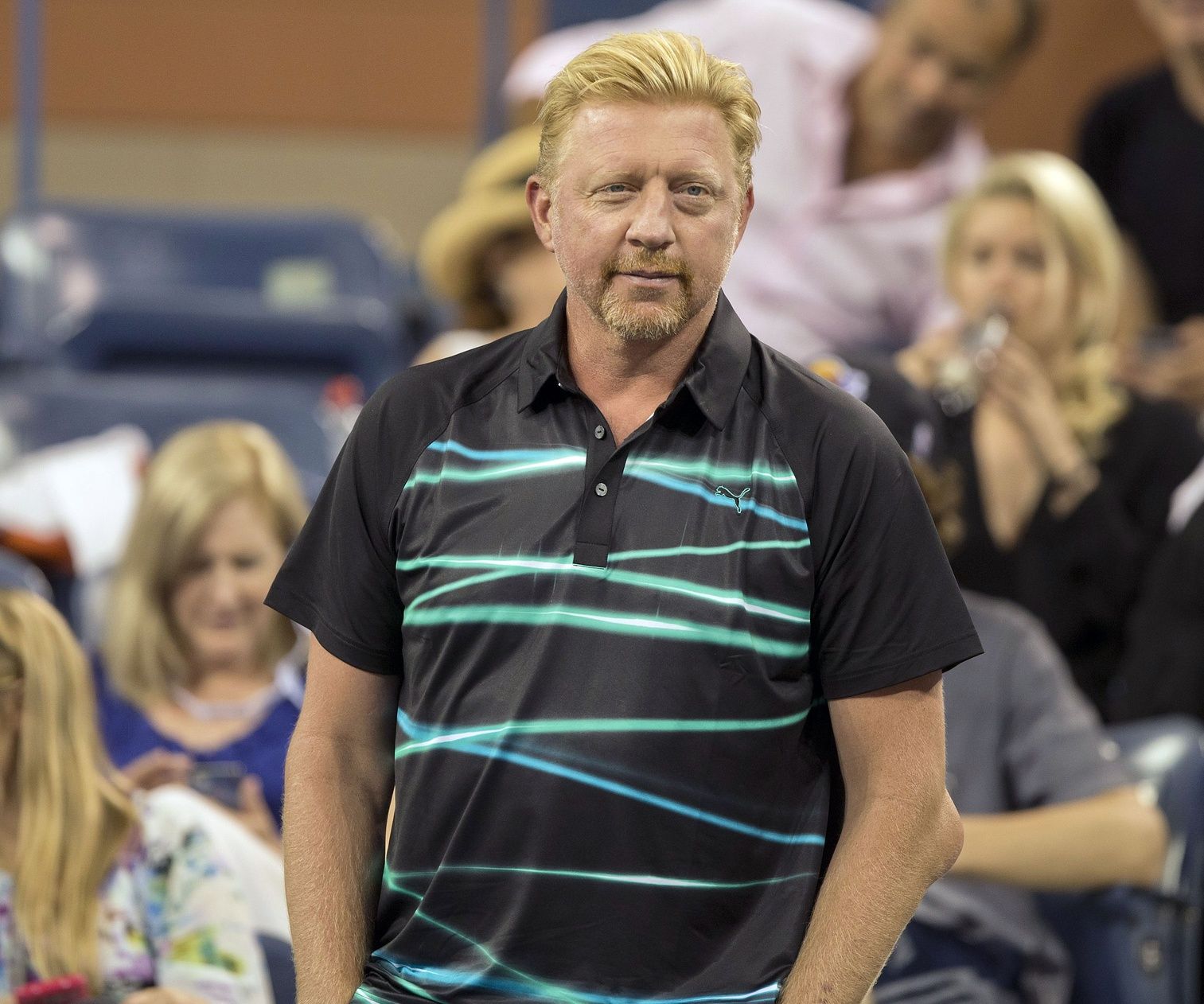 Boris Becker in attendance for the Novak Djokovic (SRB) and Diego Schwartzman (ARG) match on day one of the 2014 U.S. Open tennis tournament at USTA Billie Jean King National Tennis Center.