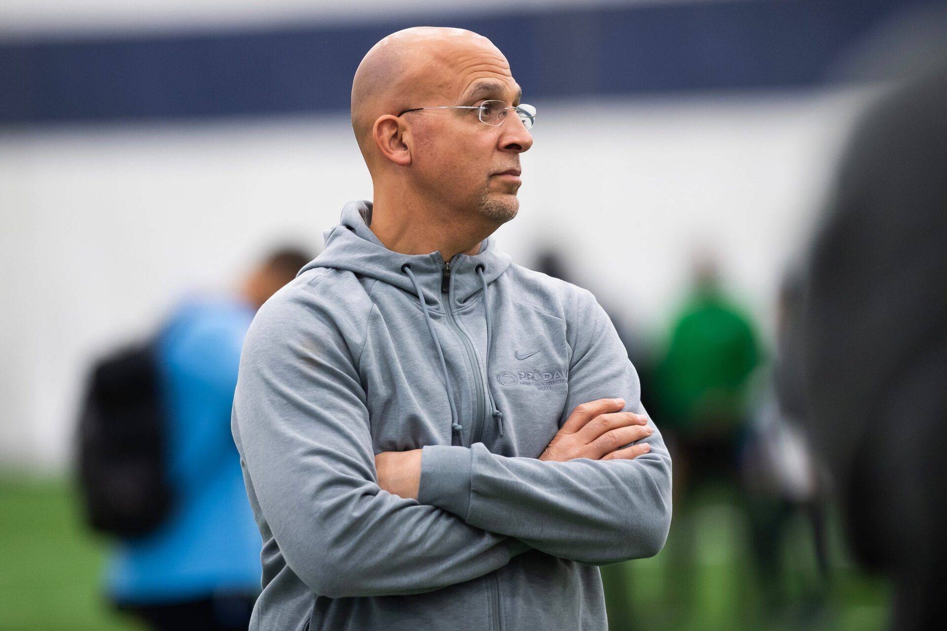 Head coach James Franklin during Penn State's Pro Day in Holuba Hall on March 28, 2025, in State College.