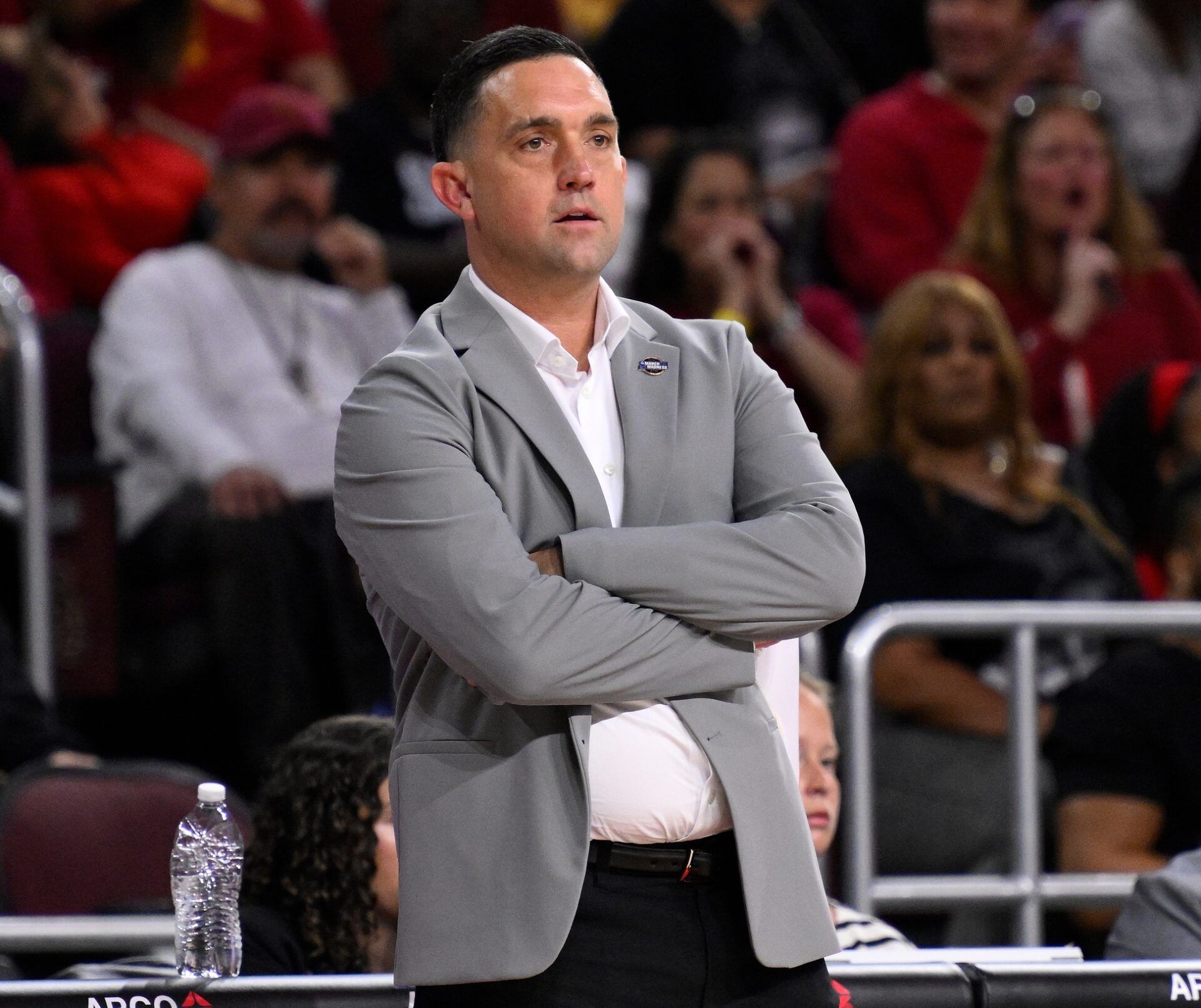 Mississippi State Bulldogs head coach Sam Purcell during the first quarter of an NCAA Tournament second round game against the USC Trojans at Galen Center.