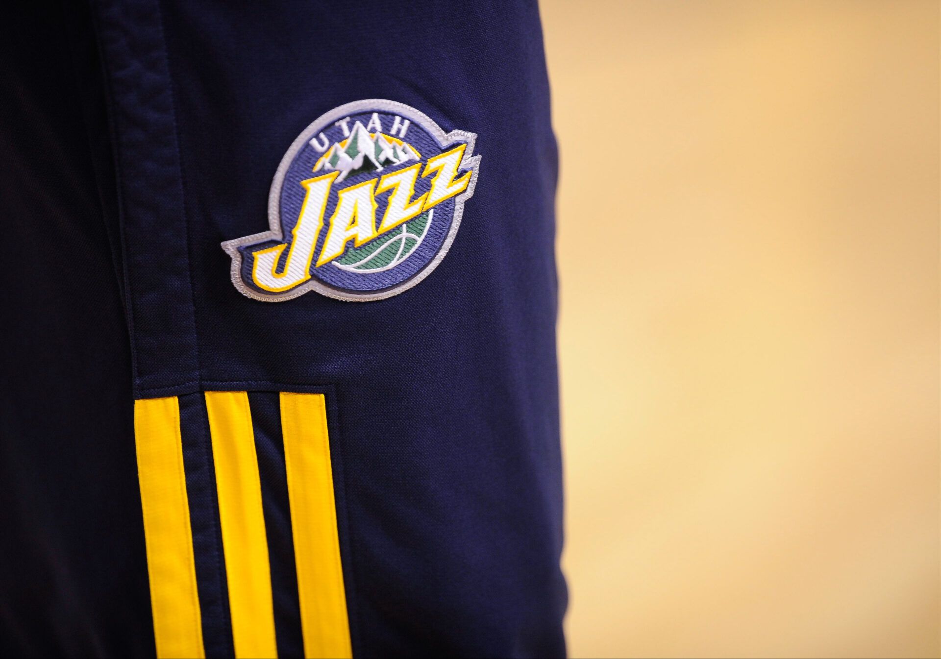 A view of the Utah Jazz logo before the game between the Dallas Mavericks and the Jazz at the American Airlines Center. Dallas defeated Utah 113-108.