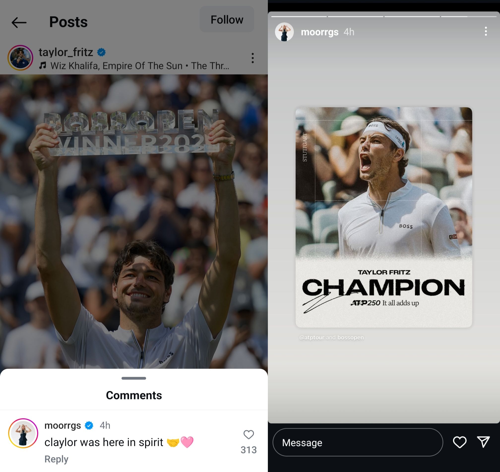 Screen grab of Taylor Fritz's girlfriend, Morgan Riddle's reactions