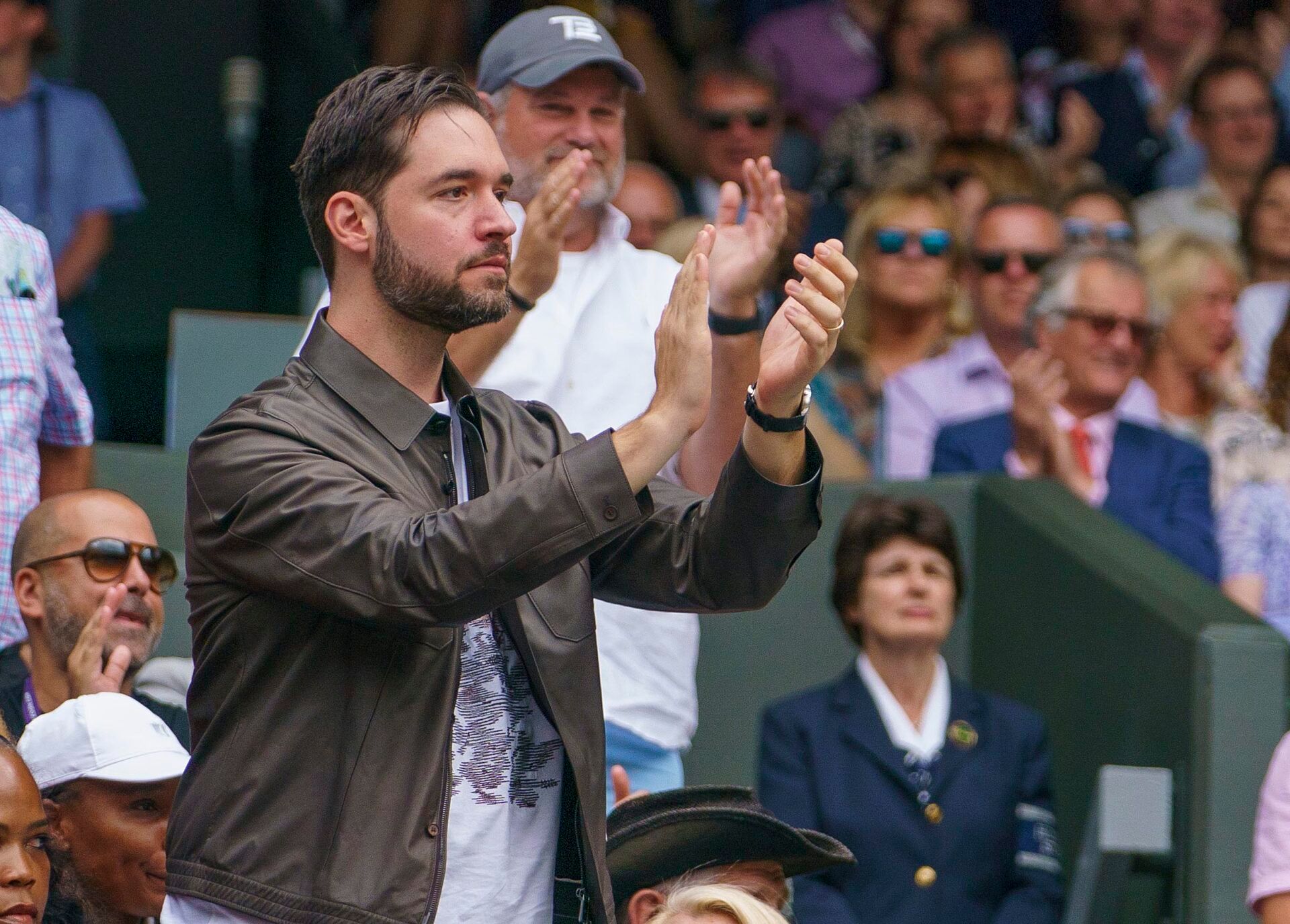 Alexis Ohanian in attendance for the Serena Williams (USA) and Alison Riske (USA) match on day eight at the All England Lawn and Croquet Club.