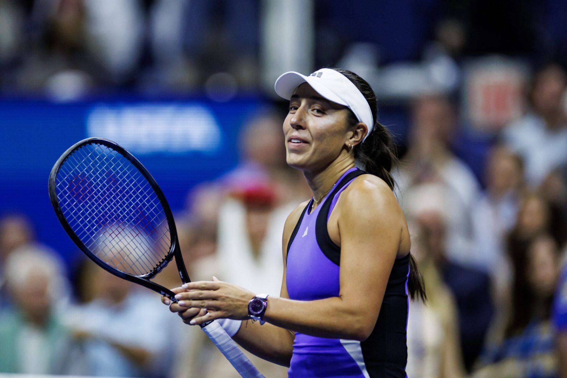Jessica Pegula of the United States celebrates her victory over Iga Swiatek of Poland on day nine of the U.S. Open tennis tournament at the USTA Billie Jean King National Tennis Center.