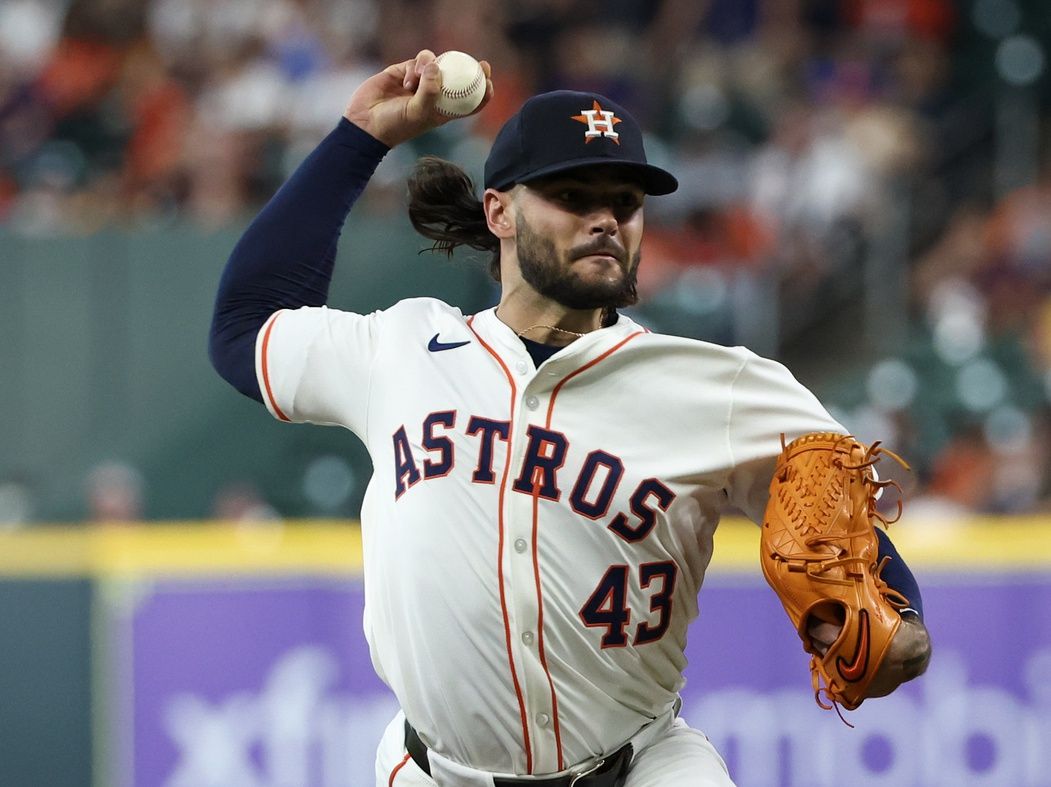 Houston Astros starting pitcher Lance McCullers Jr. (43) pitches against the Chicago White Sox in the second inning at Daikin Park.
