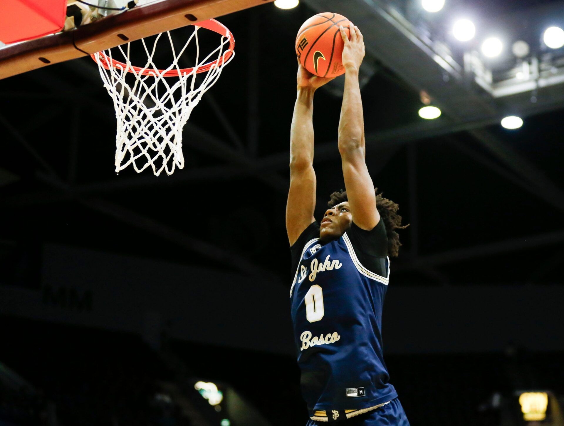 St. John Bosco's (Calif.) Brandon McCoy Jr. dunks the ball as the Braves take on the Central Bulldogs during the 39th Annual Bass Pro Shops Tournament of Champions at Great Southern Bank Arena on Thursday, Jan. 11, 2024.