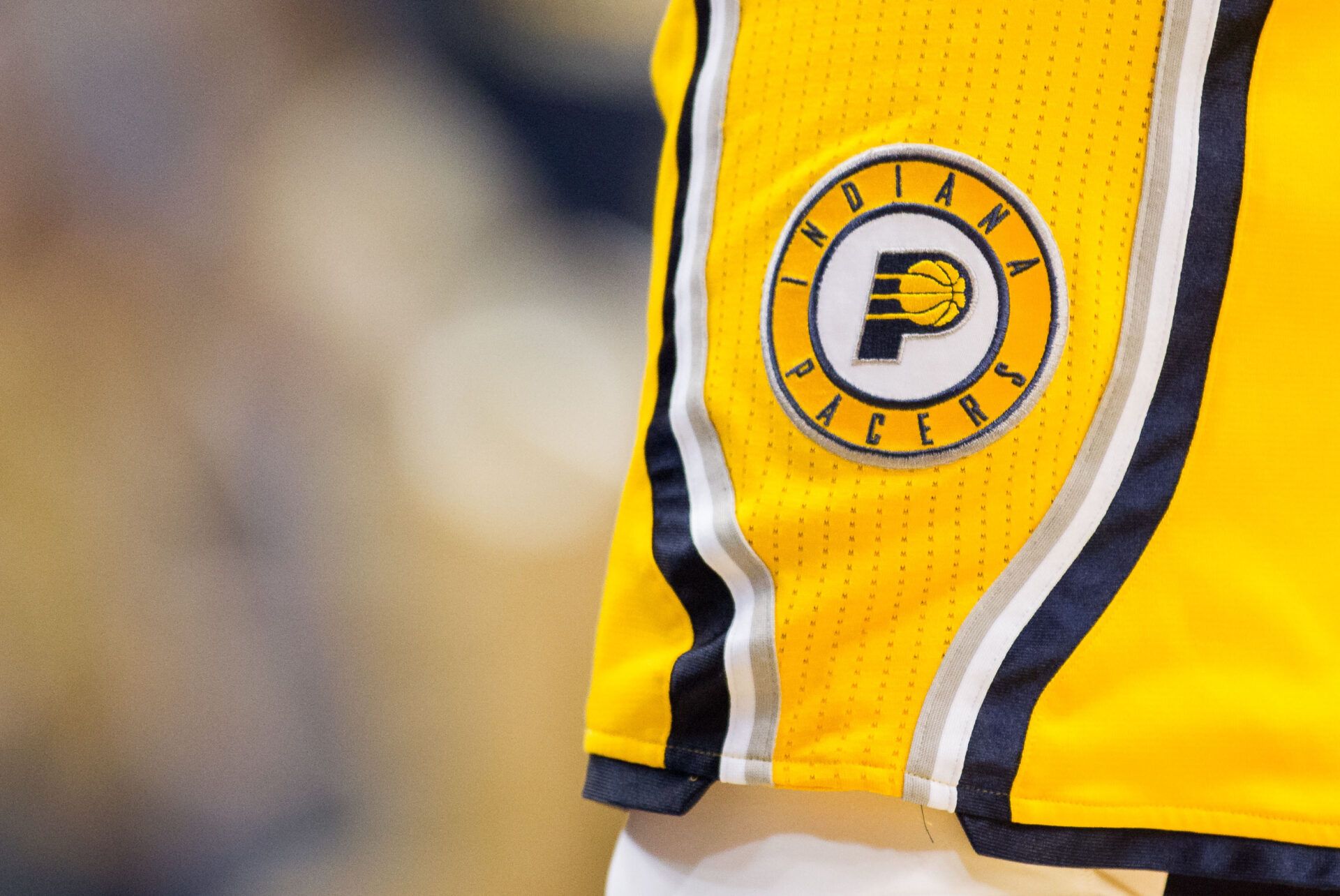 A view of the Indiana Pacers logo on the shorts of guard George Hill (3) in the game against the Houston Rockets at Bankers Life Fieldhouse. The Indiana Pacers beat the Houston Rockets by the score of 104-101.