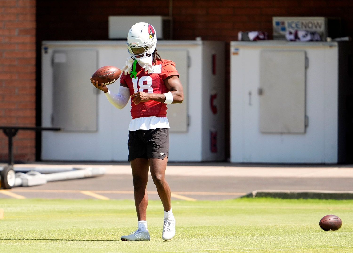 Arizona Cardinals wide receiver Marvin Harrison Jr. (18) during mini-camp at Cardinals training center in Tempe on Jun 12, 2025.