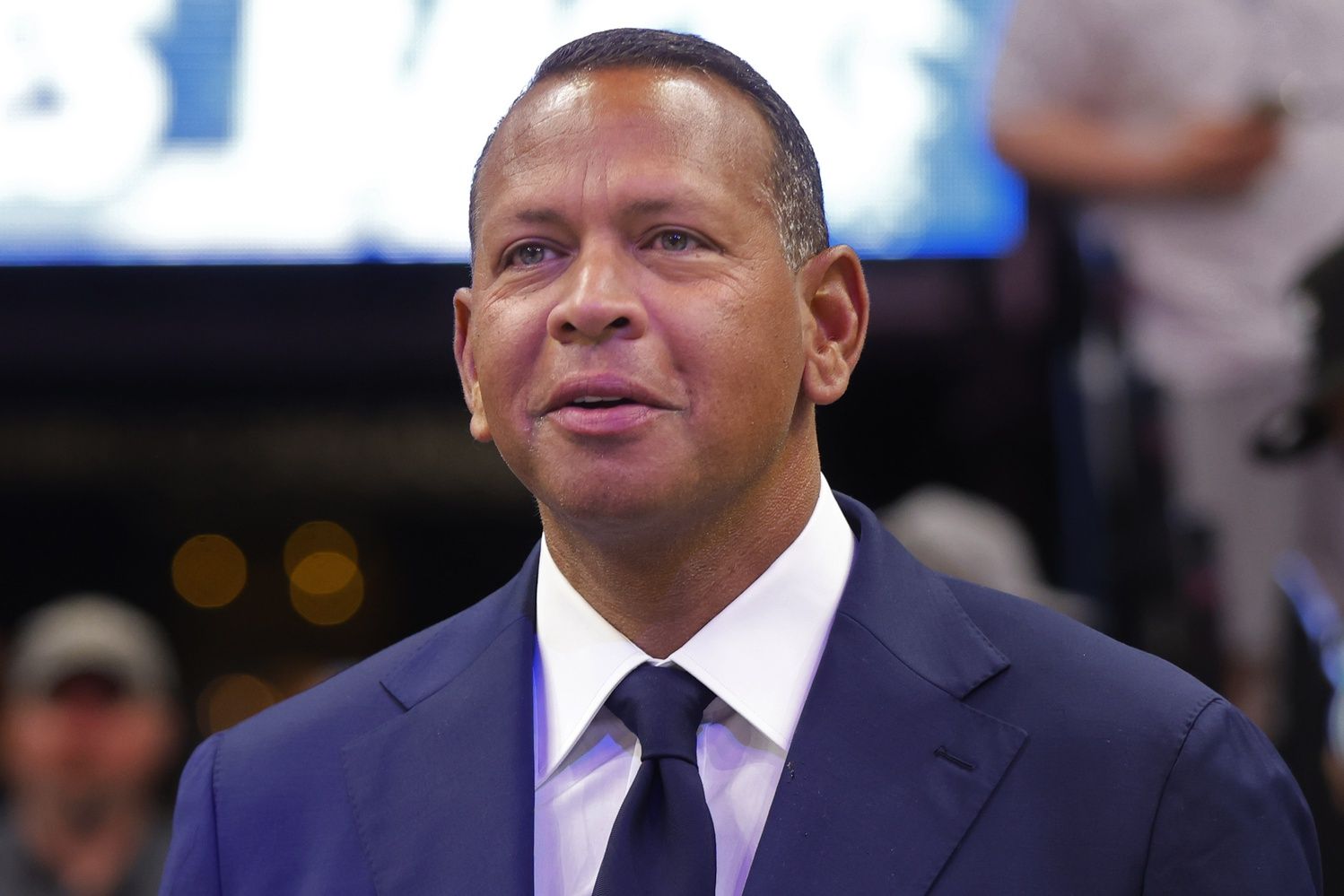 Minnesota Timberwolves and Lynx minority owner Alex Rodriguez watches as members of his team prepare to play the Denver Nuggets before game four of the second round for the 2024 NBA playoffs at Target Center.