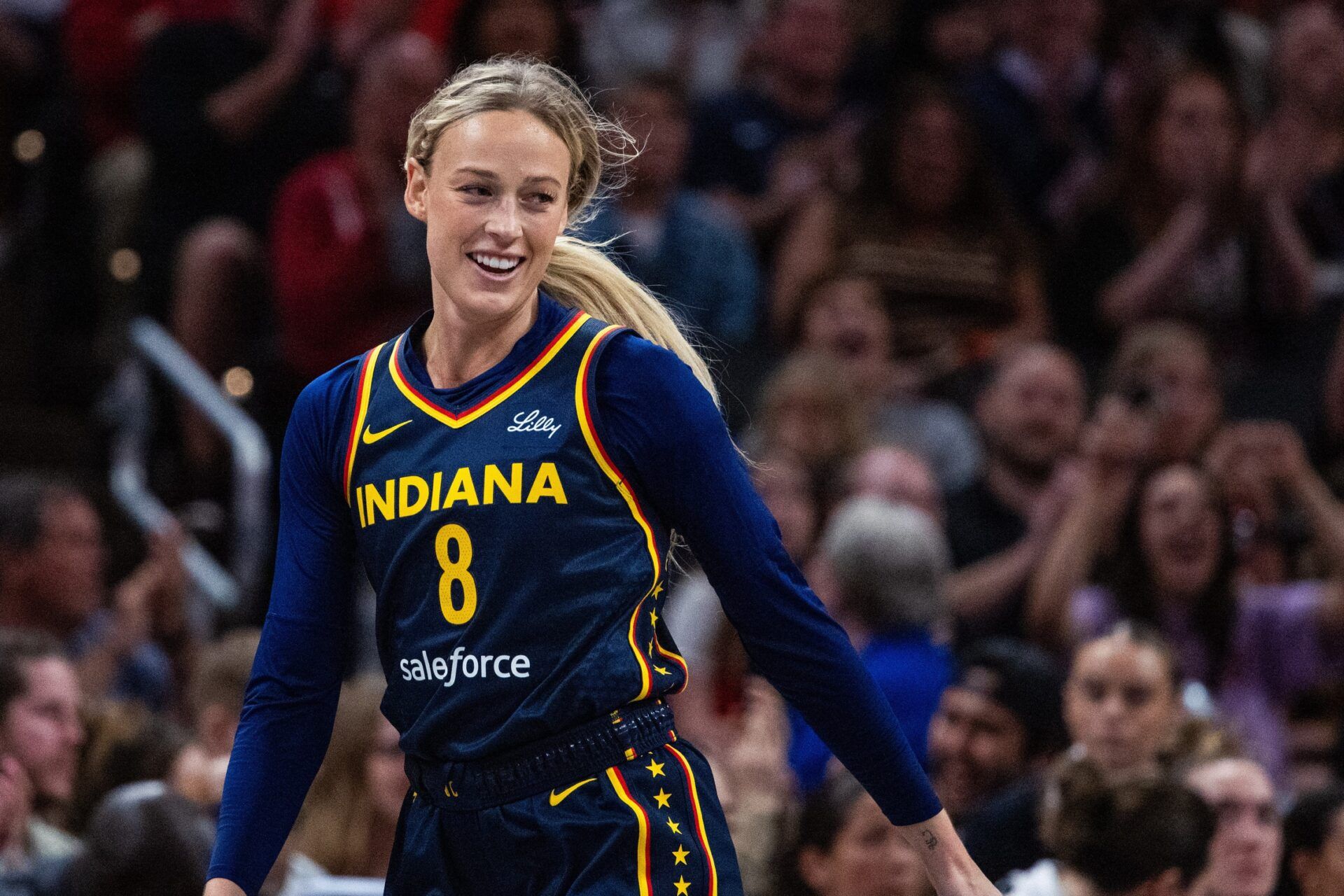 Indiana Fever guard Sophie Cunningham (8) in the second half against the Connecticut Sun at Gainbridge Fieldhouse.