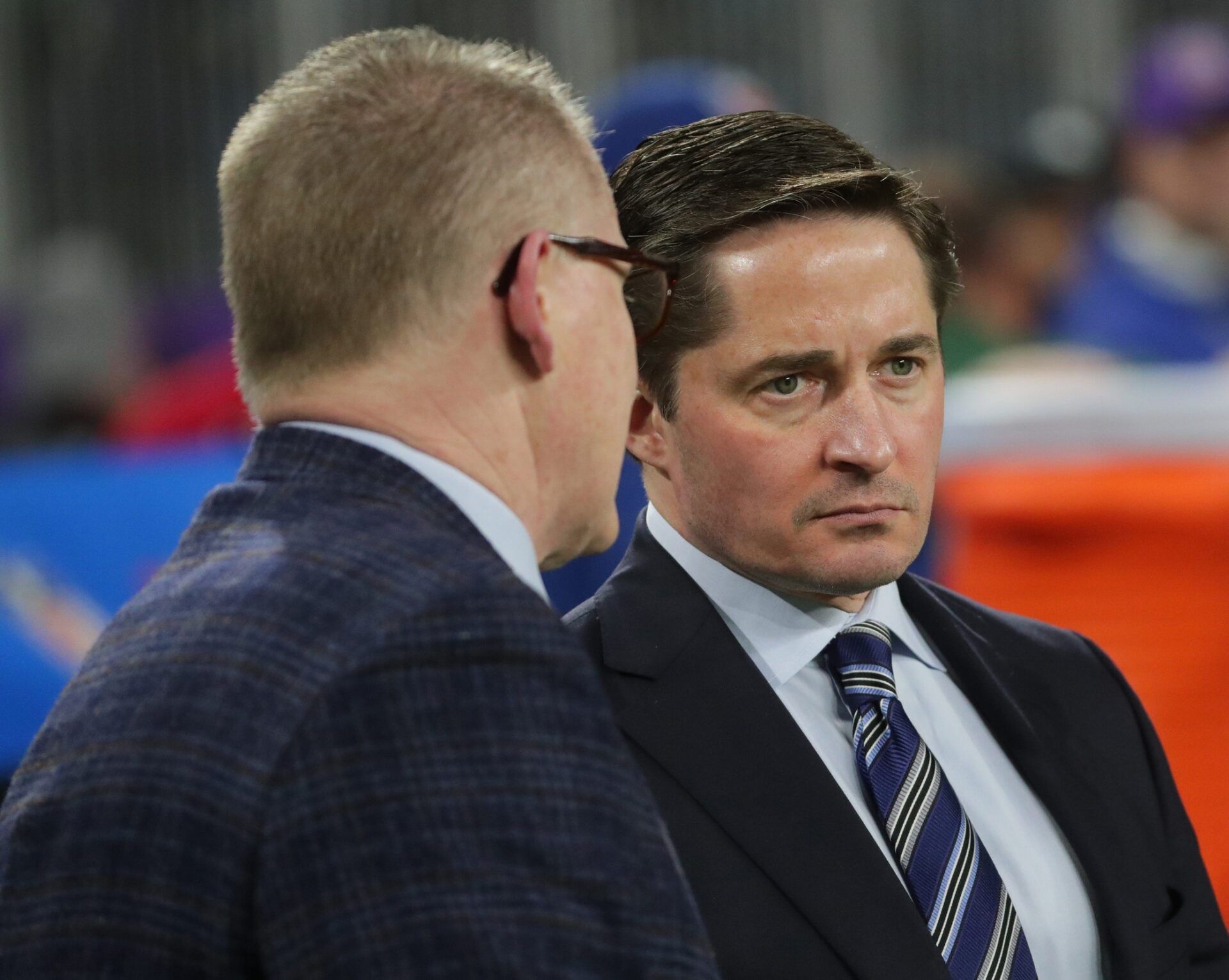 Green Bay Bay Packers chief operating officer and general counsel Ed Policy, right, listens to executive vice president/ director of football operations Russ Ball before their game against the Minnesota Vikings Monday, December 23, 2019 at US Bank Stadium in Minneapolis, Minn.

MARK HOFFMAN/MILWAUKEE JOURNAL SENTINEL