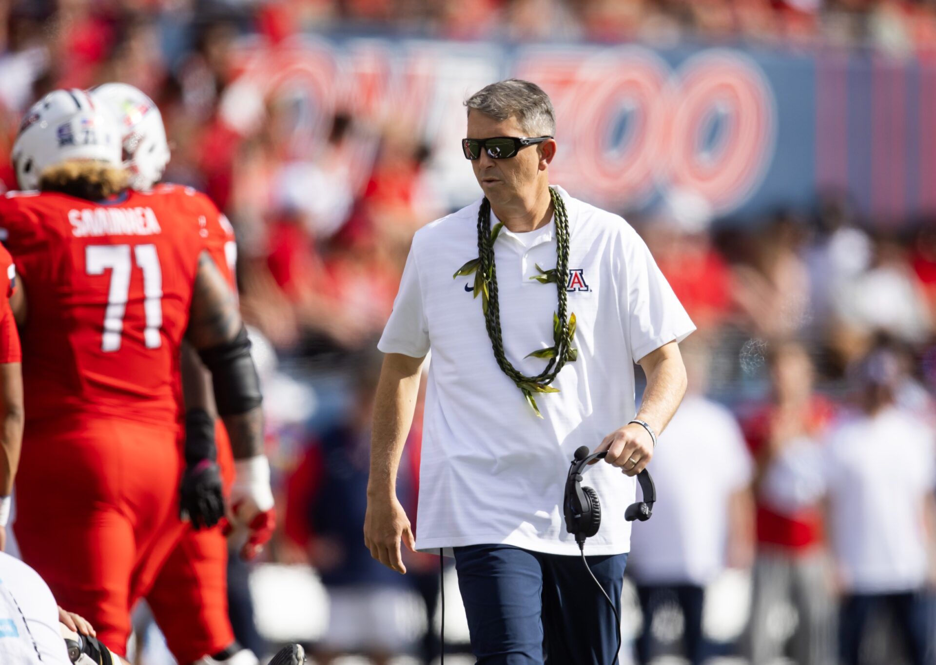 Arizona Wildcats head coach Brent Brennan against the Colorado Buffalos at Arizona Stadium.