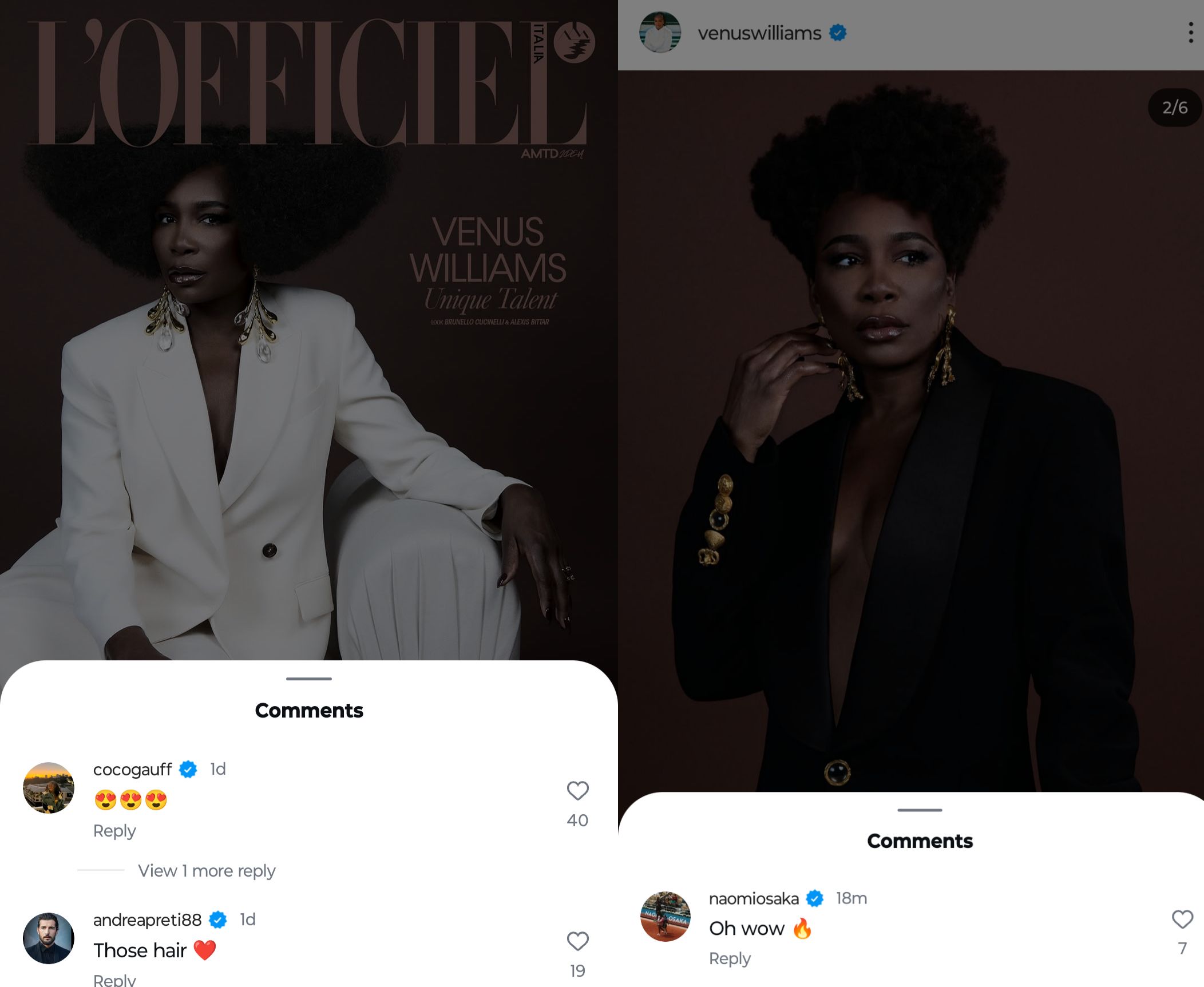 Screen grab of Venus Williams' boyfriend Andrea Preti, Coco Gauff & Naomi Osaka's comments