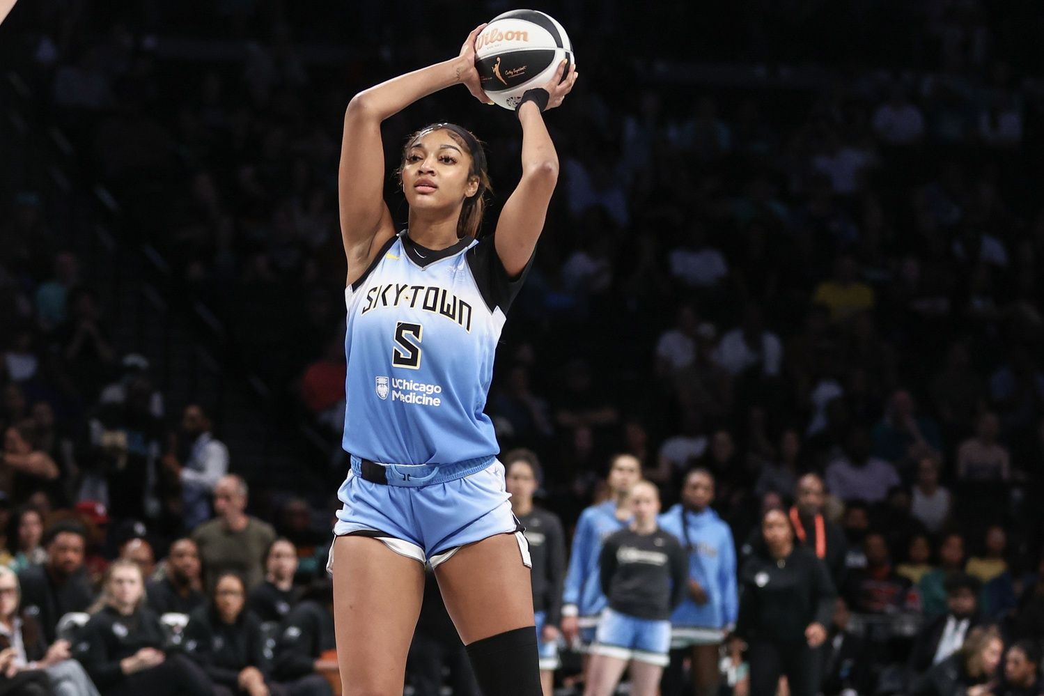 Chicago Sky forward Angel Reese (5) at Barclays Center.