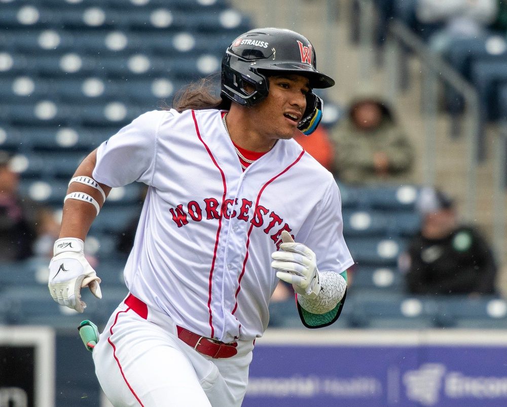 Worcester center fielder Jhostynxon Garcia runs the bases after hitting a first inning home run against the Durham Bulls May 23.