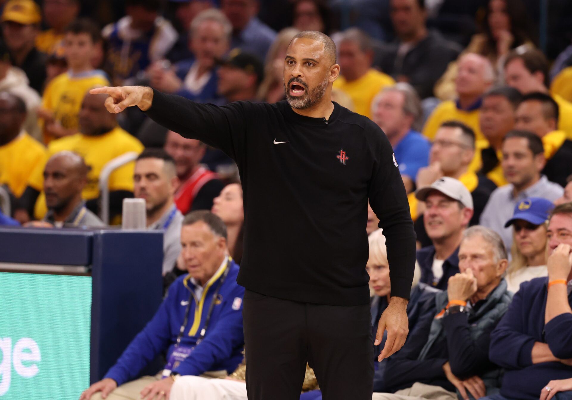 Houston Rockets head coach Ime Udoka on the sideline during the fourth quarter of game four of the 2025 NBA Playoffs first round against the Golden State Warriors at Chase Center.