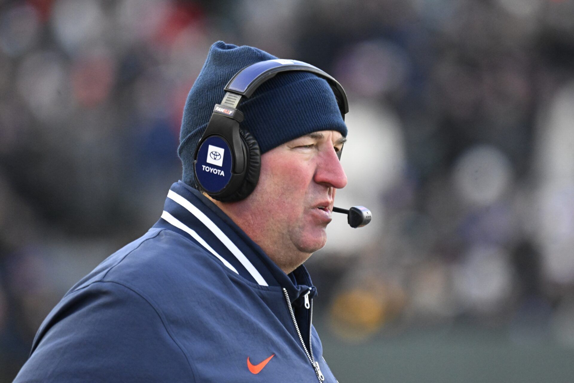 Illinois Fighting Illini head coach Bret Bielema looks on against Northwestern Wildcats  during the second half at Wrigley Field.