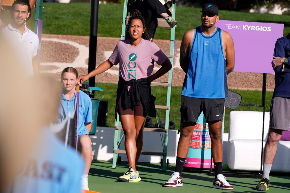 Pro tennis players Naomi Osaka and Nick Kyrgios at the 2nd annual Desert Smash Celebrity Pickleball Challenge in La Quinta, Calif., on Monday, March 3, 2025.