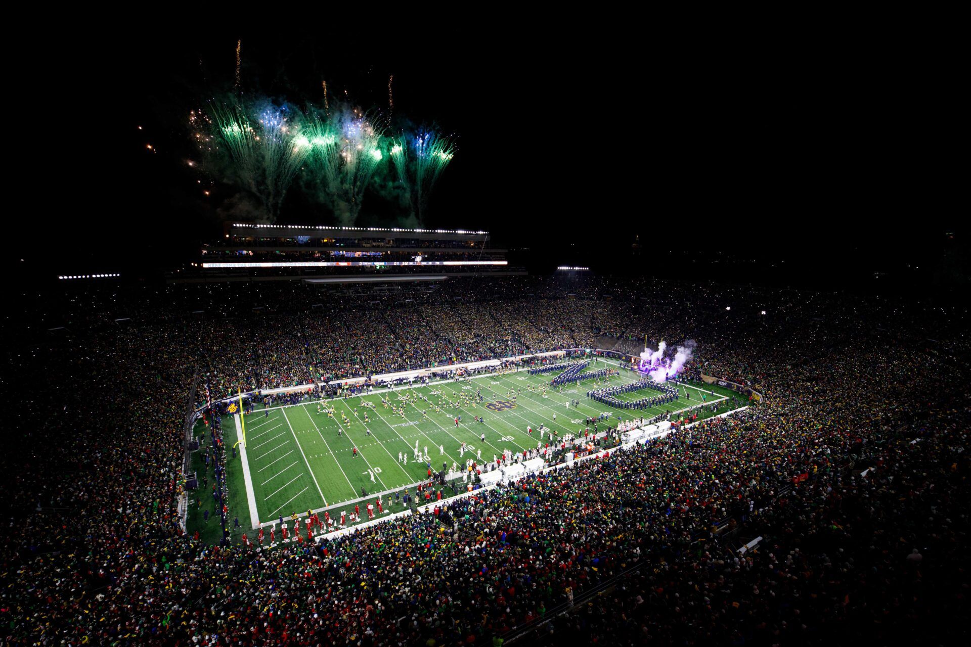 Notre Dame takes the field for the first round of the College Football Playoff between Notre Dame and Indiana at Notre Dame Stadium on Friday, Dec. 20, 2024, in South Bend.