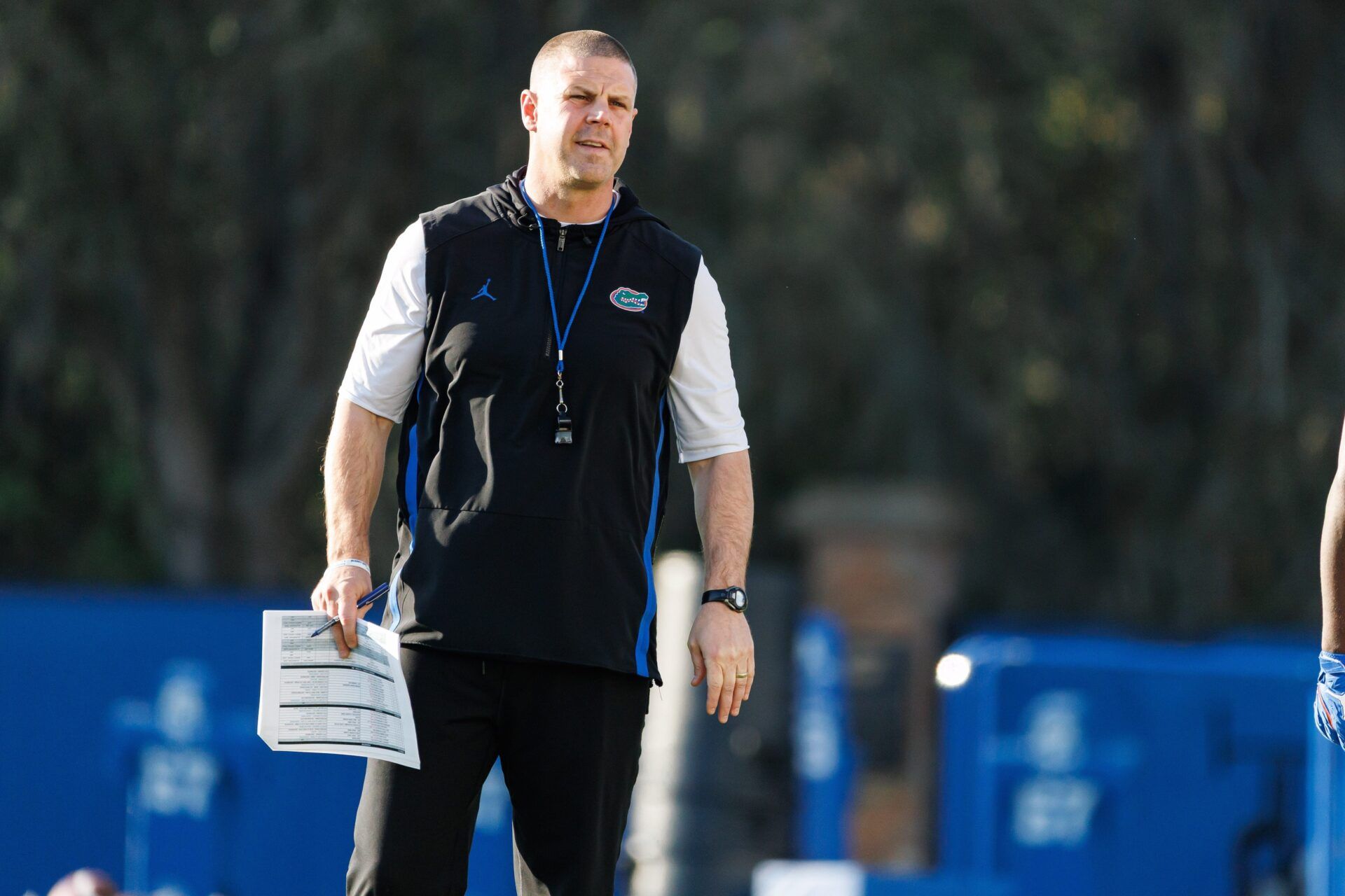Florida Gators head coach Billy Napier looks on during spring football practice at Heavener Football Complex at the University of Florida in Gainesville, FL on Thursday, March 6, 2025. [Matt Pendleton/Gainesville Sun]