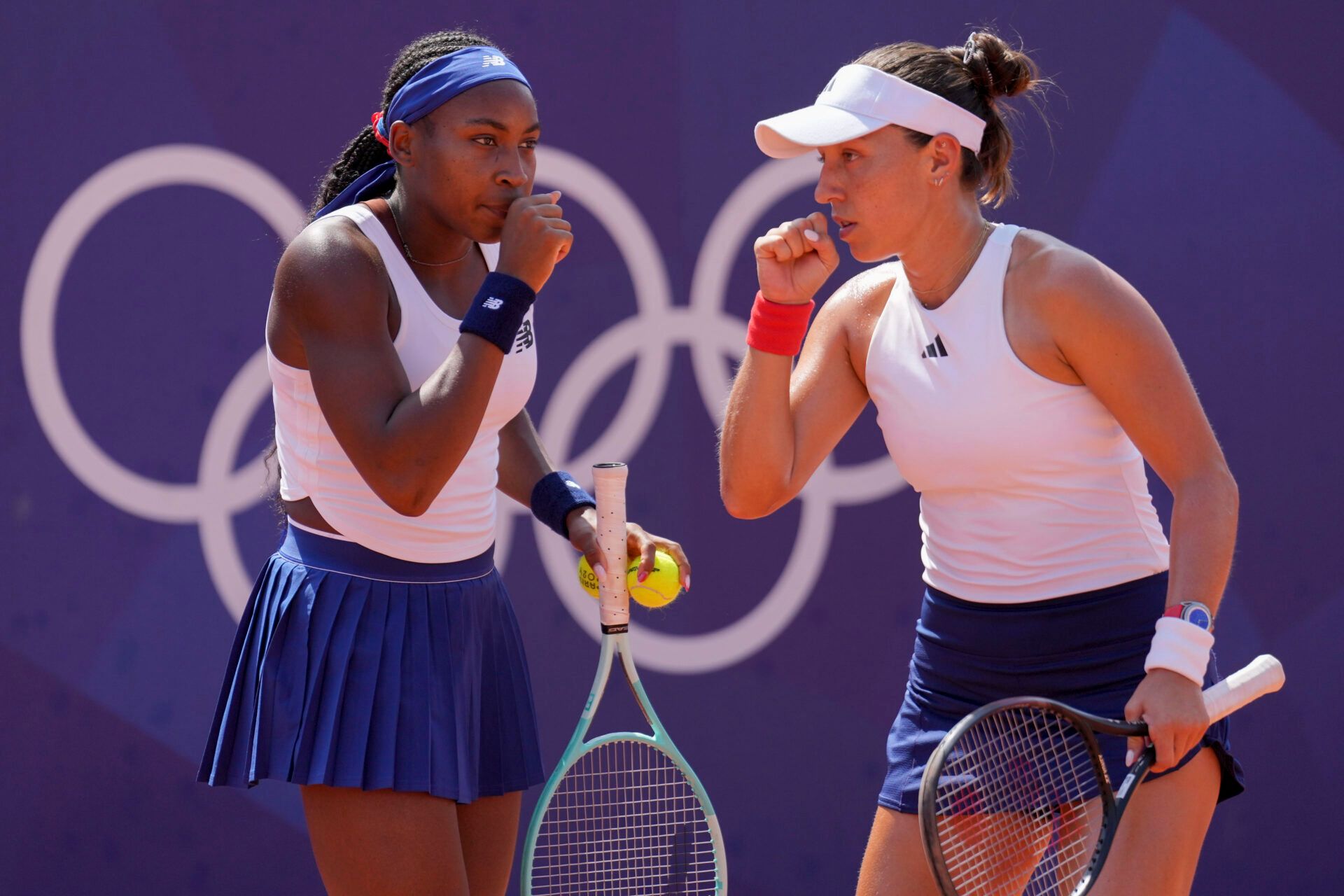 Coco Gauff (USA) and Jessica Pegula (USA) during the Paris 2024 Olympic Summer Games at Stade Roland Garros.