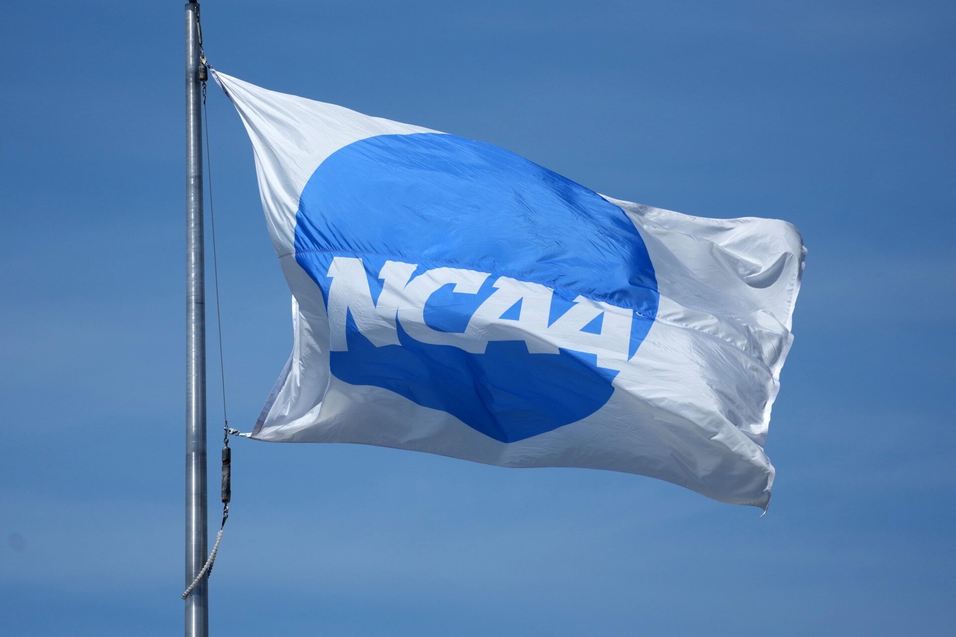 A NCAA logo flag at the NCAA Track and Field Championships at Hayward Field.