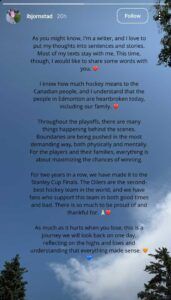 mattias ekholm wife opens oilers 06 19 25 1